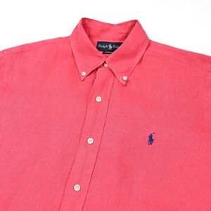 Ralph Lauren Shirt Men's Medium Salmon 100% Linen Vacation Beach Button Preppy‎